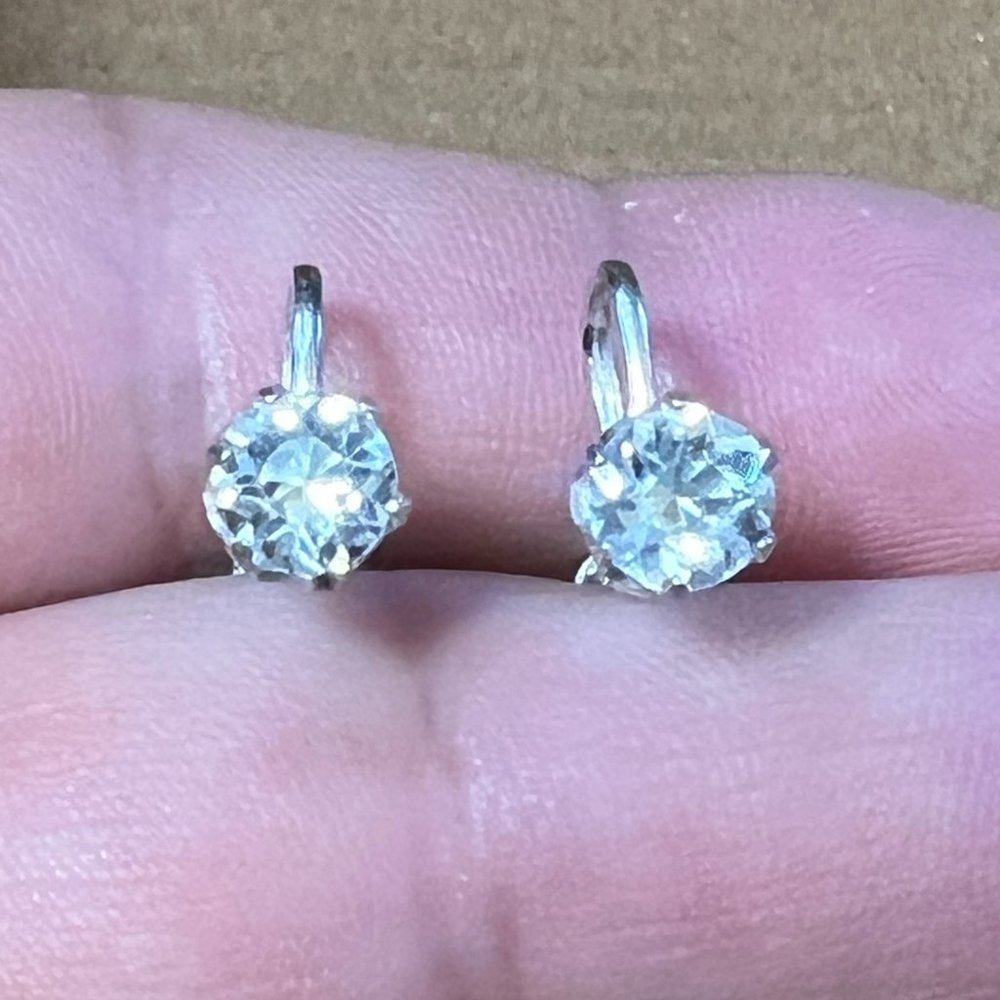 925 Sterling Silver Clear CZ Small Half Hoop Screw Back Cute Earrings